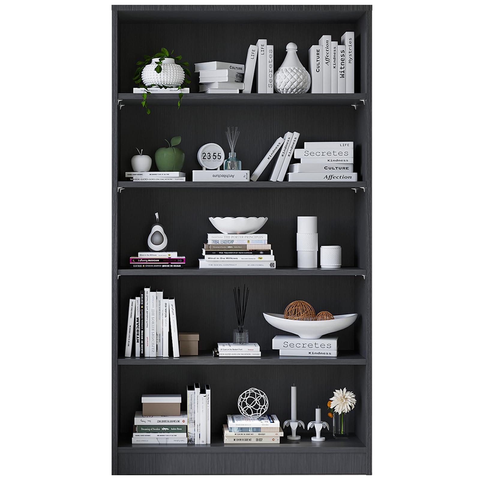 Bookcases and Book Shelves 5 Shelf, Corner Wood Storage Bookshelf Open Large Bookcase Closed Back Shelves Big Book Case for Bedroom Living Room 33" Wide 60" Tall High 10" Deep 5 Tier