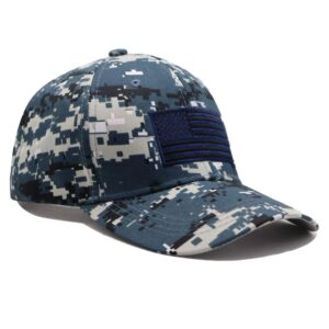 MANMESH HATT USA American Flag Embroidered Hat, Adjustable Washed Distressed Baseball Cap for Men Women (American Flag Camouflage Dark Blue, one Size)