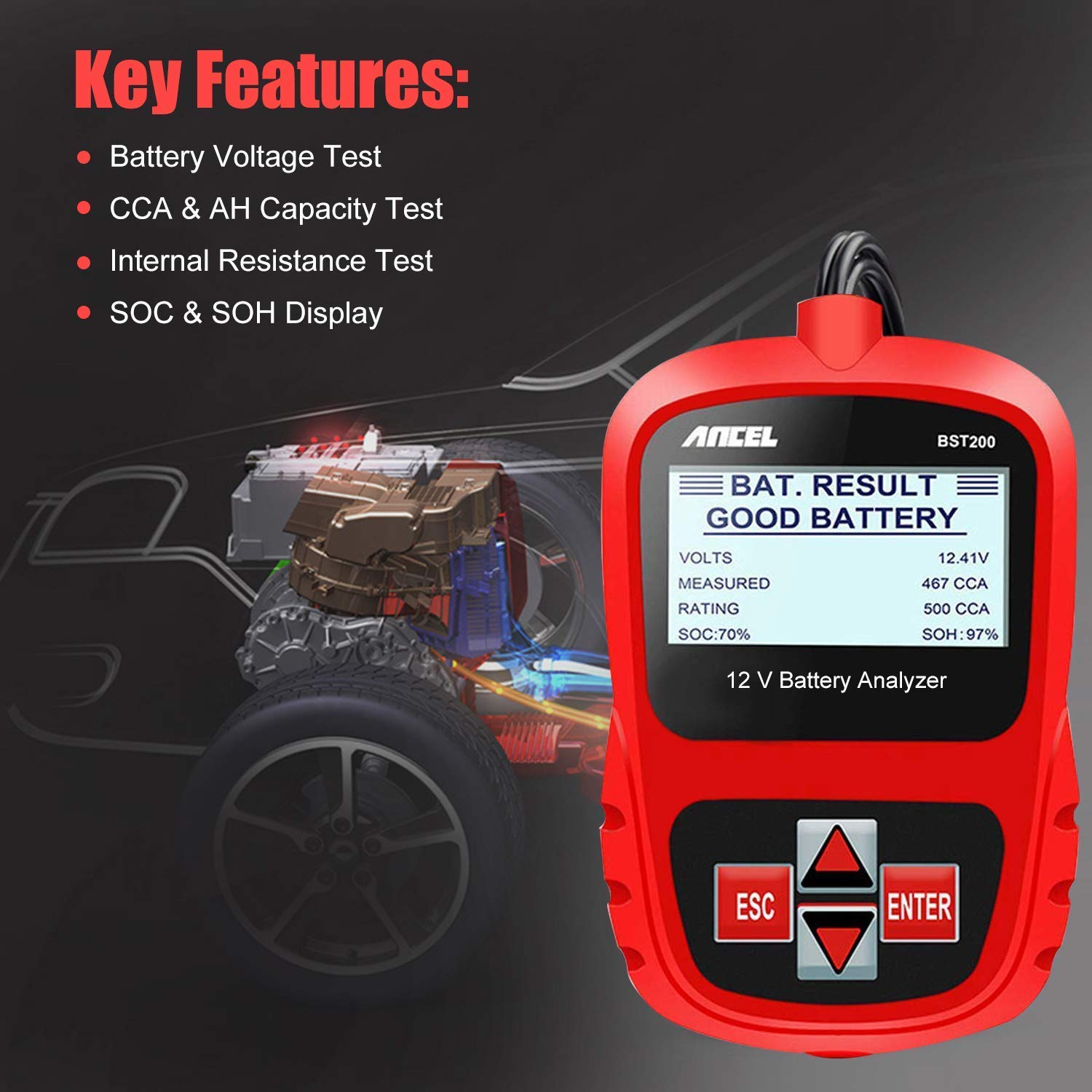 ANCEL FX3000 Automotive OBD II Scanner Check Engine Transmission SRS ABS EPB Oil Service Light Reset SAS ABS BMS Scan Tool with ANCEL BST200 12V Car Battery Load Tester