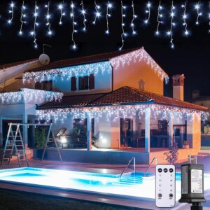 jmexsuss 77.6ft 800 led icicle christmas lights outdoor, 8 modes white icicle lights outdoor waterproof, connectable ice lights outdoor christmas string lights for house wedding christmas decoration