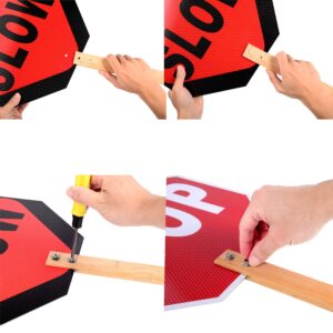 Kichwit Stop Slow Sign, 13" Double Sided Handheld Stop Sign, Street Slow Reflective Sign with Bamboo Handle, Aluminum