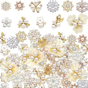 44 pieces pearl rhinestone buttons rhinestone faux pearl embellishments pearl brooch alloy floral pendants for jewelry making clothes bags shoes supplies and wedding diy