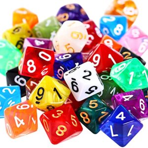 50 pieces polyhedral dice set with black pouch polyhedral dice compatible with rpg mtg table games multi colored assortment (10 sided style)