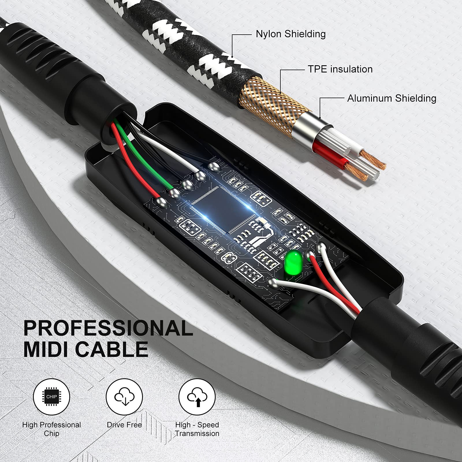 NUOSIYA USB to MIDI Cable 6.5Ft, USB MIDI Interface Adapter,MIDI to USB Cable Converter ​for Music Keyboard Piano to PC Mac Laptop Windows Android