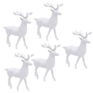 aboofan 5pcs christmas reindeer figurines white mini deer statue miniature ornaments table decoration cake toppers for christmas craft diy party garden yard decor supplies 5.5 inches