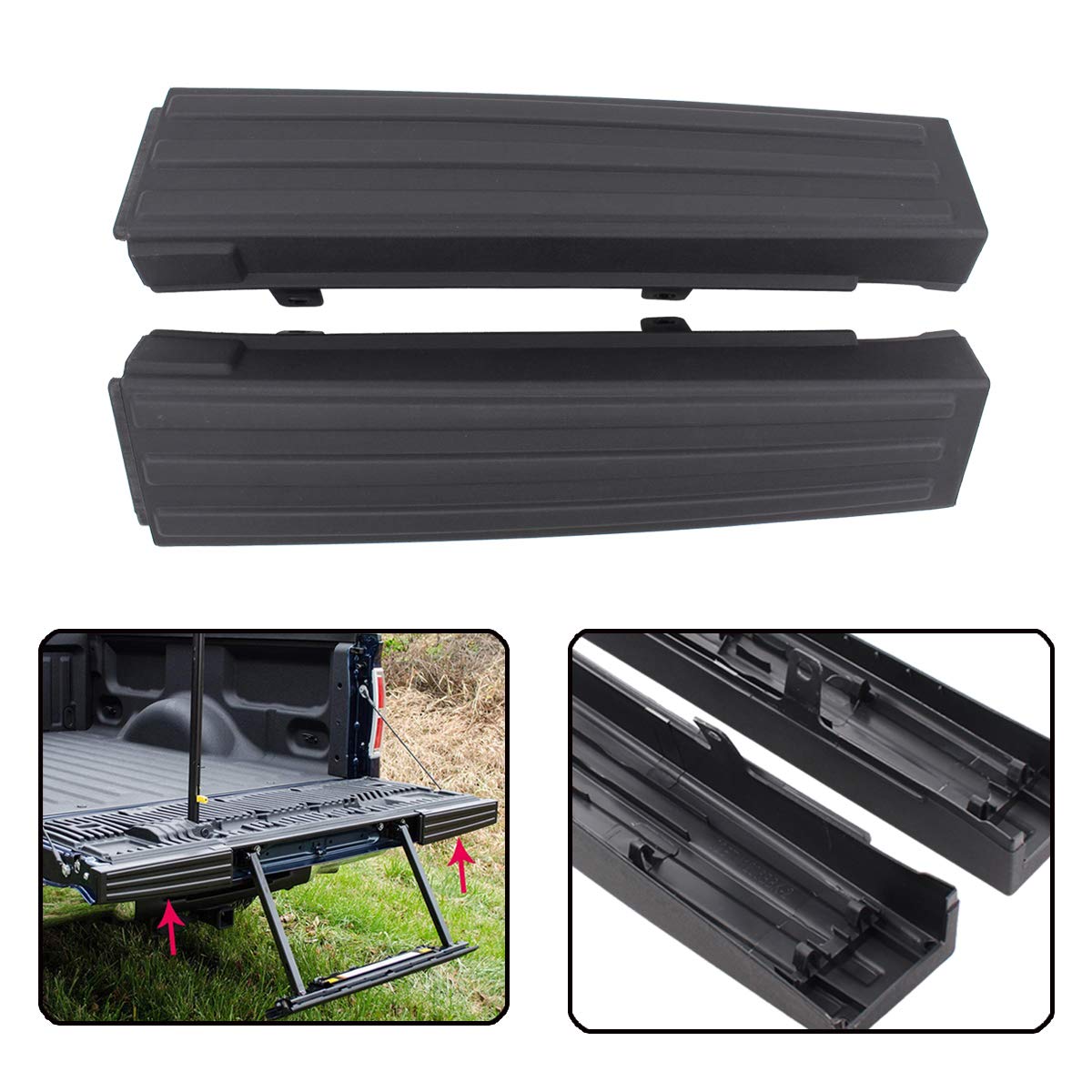 XtremeAmazing Pair of Black Tailgate Protector Molding Trim Pad Compatible with Ford F150 F-150 2009-2014