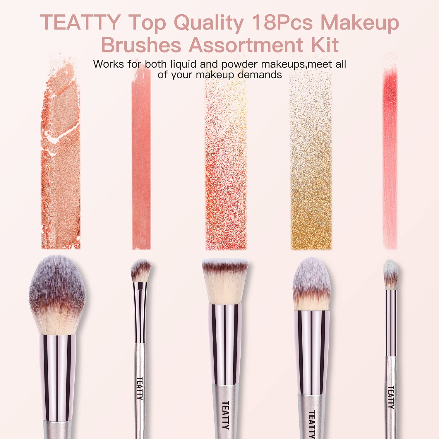 TEATTY Makeup Brush 18 Pcs Premium Synthetic Blending Foundation Blush Eyeshadow Concealers Face Powder Makeup Brushes Set 2 PCs Silicone Face Mask Brush&4 Blender Sponge&1 Brush Cleaner