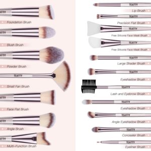 TEATTY Makeup Brush 18 Pcs Premium Synthetic Blending Foundation Blush Eyeshadow Concealers Face Powder Makeup Brushes Set 2 PCs Silicone Face Mask Brush&4 Blender Sponge&1 Brush Cleaner