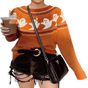 yemocile knitted sweater for women with cute ghost pattern gothic streetwear with long sleeves for girls orange