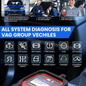 ANCEL VD500 OBD II Diagnostic for VAG Engine EPB ABS SRS Code Reader Oil Throttle Position Adaption Brake Reset with ANCEL BST200 12V Car Battery Load Tester