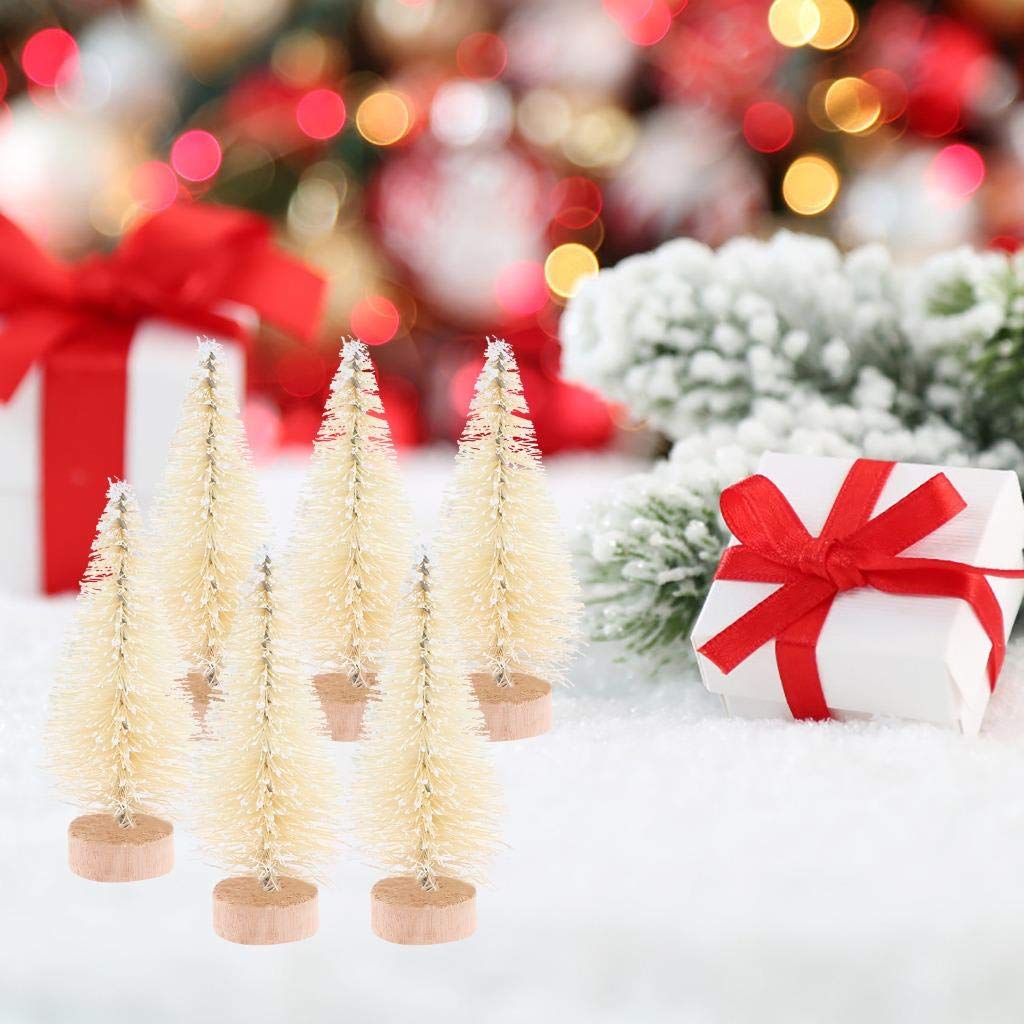 Ioffersuper 12Pcs Mini Sisal Trees with Wood Base Artificial Christmas Pine Trees Bottle Brush Trees for Winter Snow Miniature Scenes DIY Christmas Crafts Xmas Holiday Home Desk Tabletop Decor