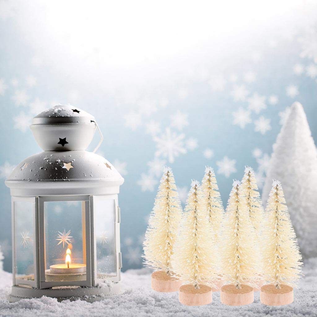 Ioffersuper 12Pcs Mini Sisal Trees with Wood Base Artificial Christmas Pine Trees Bottle Brush Trees for Winter Snow Miniature Scenes DIY Christmas Crafts Xmas Holiday Home Desk Tabletop Decor