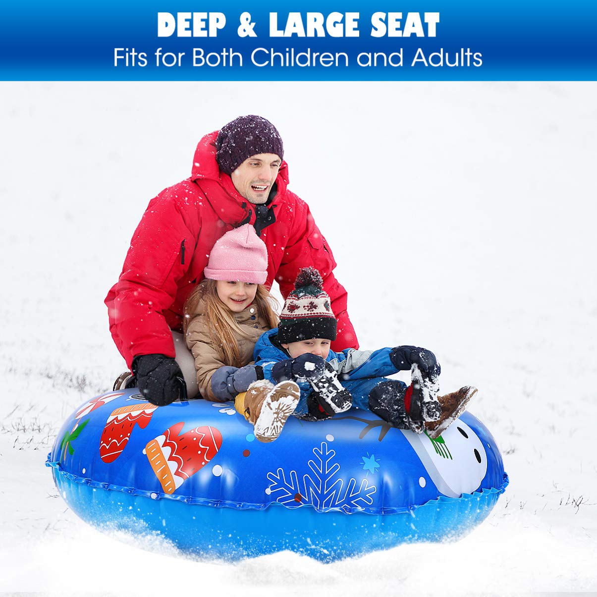 CLISPEED Snow Tube 47 Inch Large Inflatable Snow Sled 0.6MM Thickened Heavy Duty Snow Sledding Tube with Handles for Kids Adults Winter Outdoor Sledding Skiing