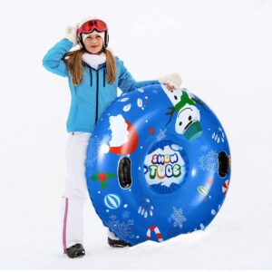 CLISPEED Snow Tube 47 Inch Large Inflatable Snow Sled 0.6MM Thickened Heavy Duty Snow Sledding Tube with Handles for Kids Adults Winter Outdoor Sledding Skiing