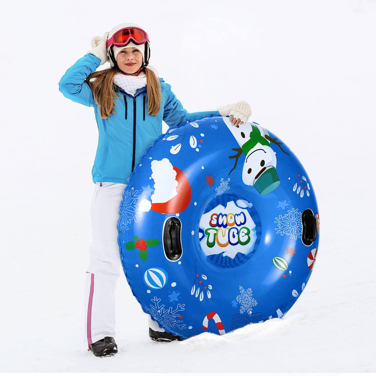 CLISPEED Snow Tube 47 Inch Large Inflatable Snow Sled 0.6MM Thickened Heavy Duty Snow Sledding Tube with Handles for Kids Adults Winter Outdoor Sledding Skiing