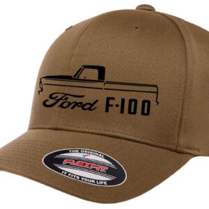 1967-1972 Ford F100 Pickup Truck Outline Design Flexfit 6277 Athletic Baseball Fitted Hat Cap Coyote L/XL