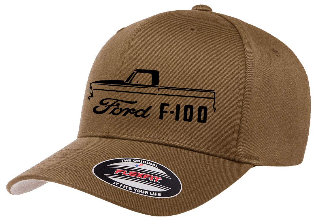 1967-1972 Ford F100 Pickup Truck Outline Design Flexfit 6277 Athletic Baseball Fitted Hat Cap Coyote L/XL