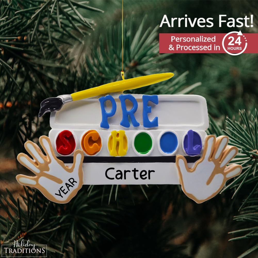 Personalized Preschool Christmas Ornaments 2024 - Fast & Free 24h Customization – Pre School Teachers Kids Christmas Decorations with Name - Comes Gift-Wrapped