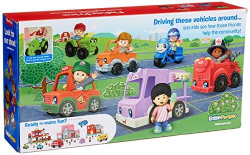 Fisher-Price Little People Friendly Neighborhood Vehicle Gift Set, Toddlers Explore Different Roles People Play in Their Neighborhood with This Set Featuring 6 Roll-Along Vehicles and Figures