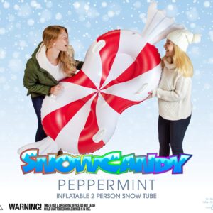 SnowCandy Inflatable Summer & Winter Outdoor Sleds, Tubes, & Floats. The Inflatable Toy Rated for The Beach or The Snow Slopes (Peppermint 2 Person Snow Sled & Pool Beach Float)