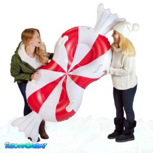 SnowCandy Inflatable Summer & Winter Outdoor Sleds, Tubes, & Floats. The Inflatable Toy Rated for The Beach or The Snow Slopes (Peppermint 2 Person Snow Sled & Pool Beach Float)