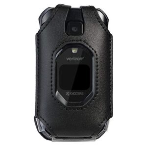 beltron leather fitted case for kyocera duraxv extreme e4810, duraxv extreme+ e4811 verizon flip phone - features: rotating belt clip, screen & keypad protection, secure fit
