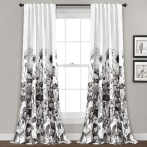 lush decor zuri flora light filtering window curtain panel pair, 52" w x 84" l, white & black