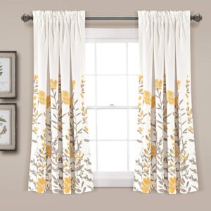 lush decor aprile light filtering window curtain panels, pair, 52" w x 63" l, yellow & gray - floral curtains - pretty yellow flower print - cottage, french country & farmhouse window decor