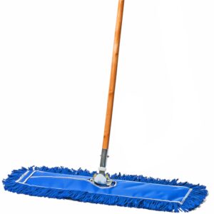 tidy tools commercial dust mop & floor sweeper – 24 x 5 in. cotton nylon reusable mop head, 63 in. wooden broom handle – industrial dust mops for floor cleaning & janitorial supplies, blue