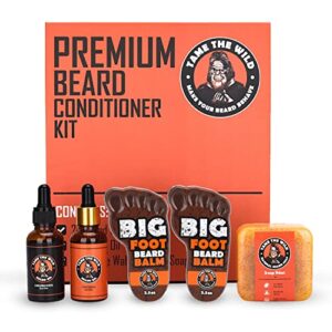 tame the wild's deluxe beard grooming kit - includes orange walnut beard wash, two premium beard oils, & two beard balms in sandalwood & citrus scents - beard growth kit for men - gift set