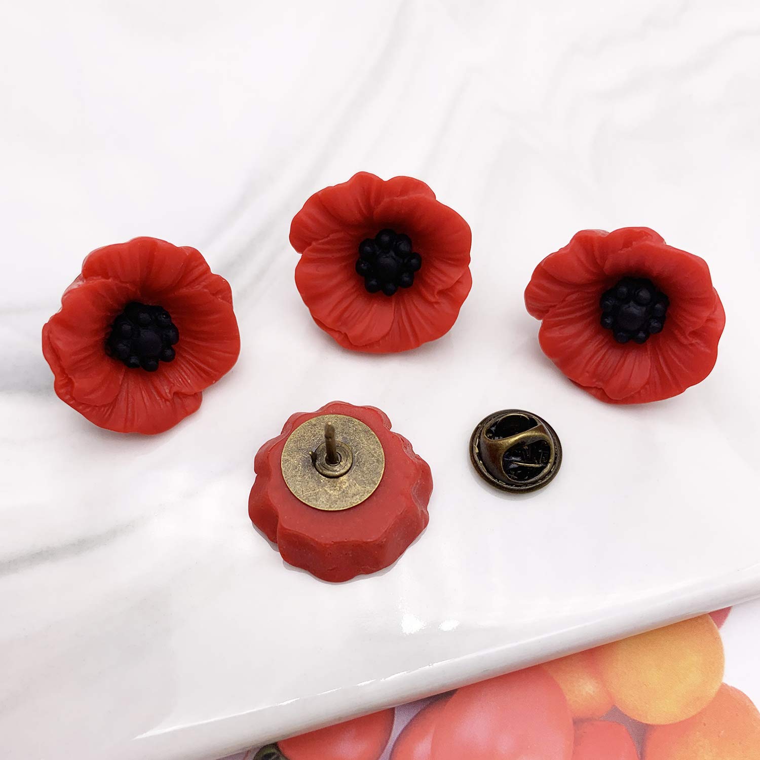 XGALBLA Poppy Brooch Veretrans Gifts Lest We Forget Resin Poppy Lapel Flower Pin for Women Flowers Broaches(4 PCS)