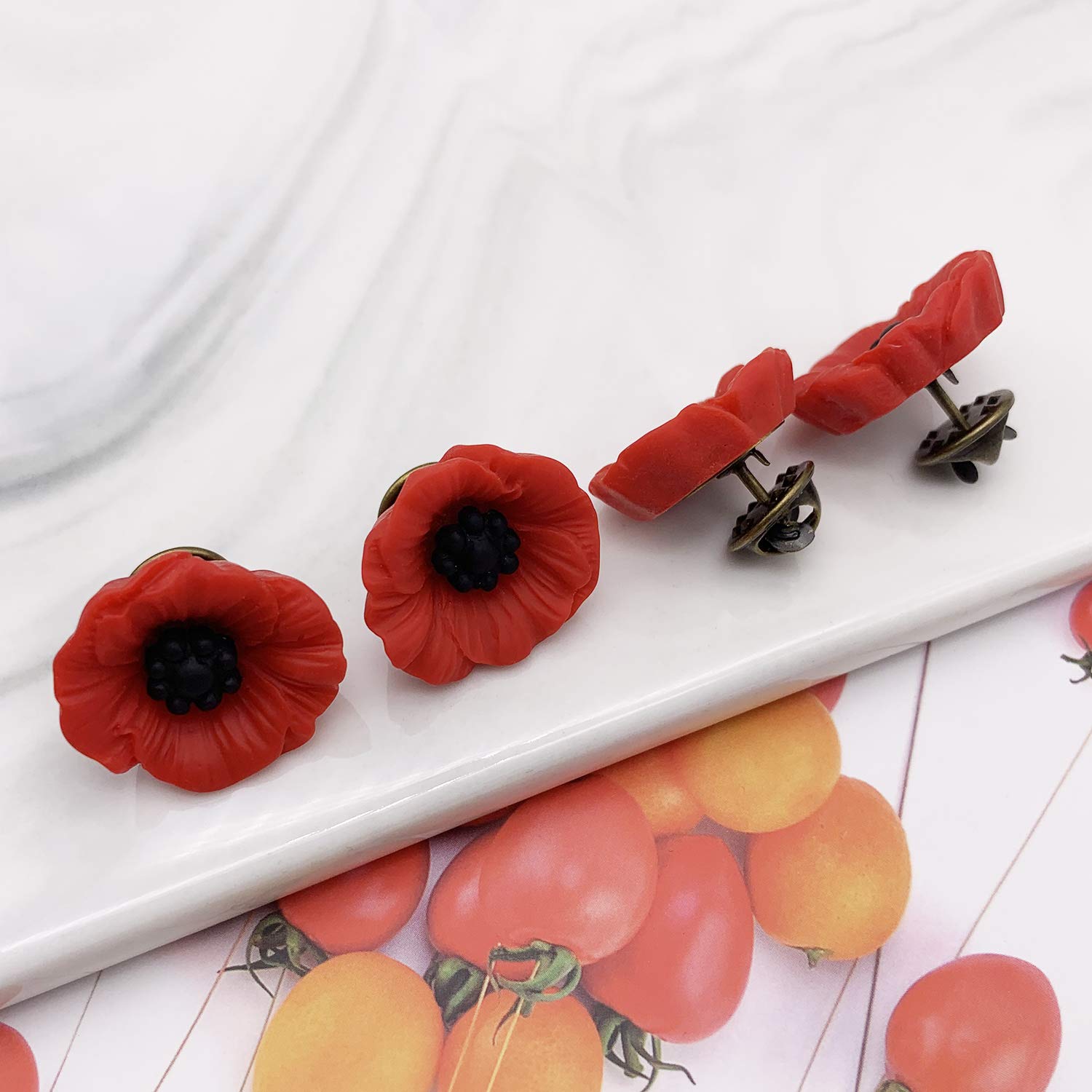 XGALBLA Poppy Brooch Veretrans Gifts Lest We Forget Resin Poppy Lapel Flower Pin for Women Flowers Broaches(4 PCS)