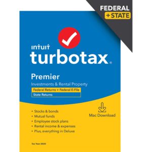 [old version] turbotax premier 2020 desktop tax software, federal and state returns + federal e-file [amazon exclusive] [mac download]