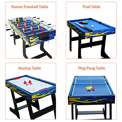 IFOYO 48 in / 4 ft Multi-Function 4 in 1 Steady Combo Game Table, Hockey Table, Soccer Foosball Table, Pool Table, Table Tennis Table, Yellow Flame