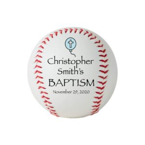 personalized baptism baseball, custom baptism baseball, christening keepsake (blue)