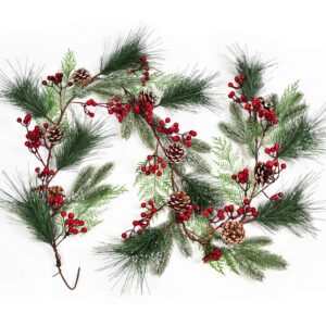 dearhouse 6ft berry pine christmas garland with spruce cypress berries pinecones winter artificial greenery garland for holiday season mantel fireplace table runner centerpiece new year decor