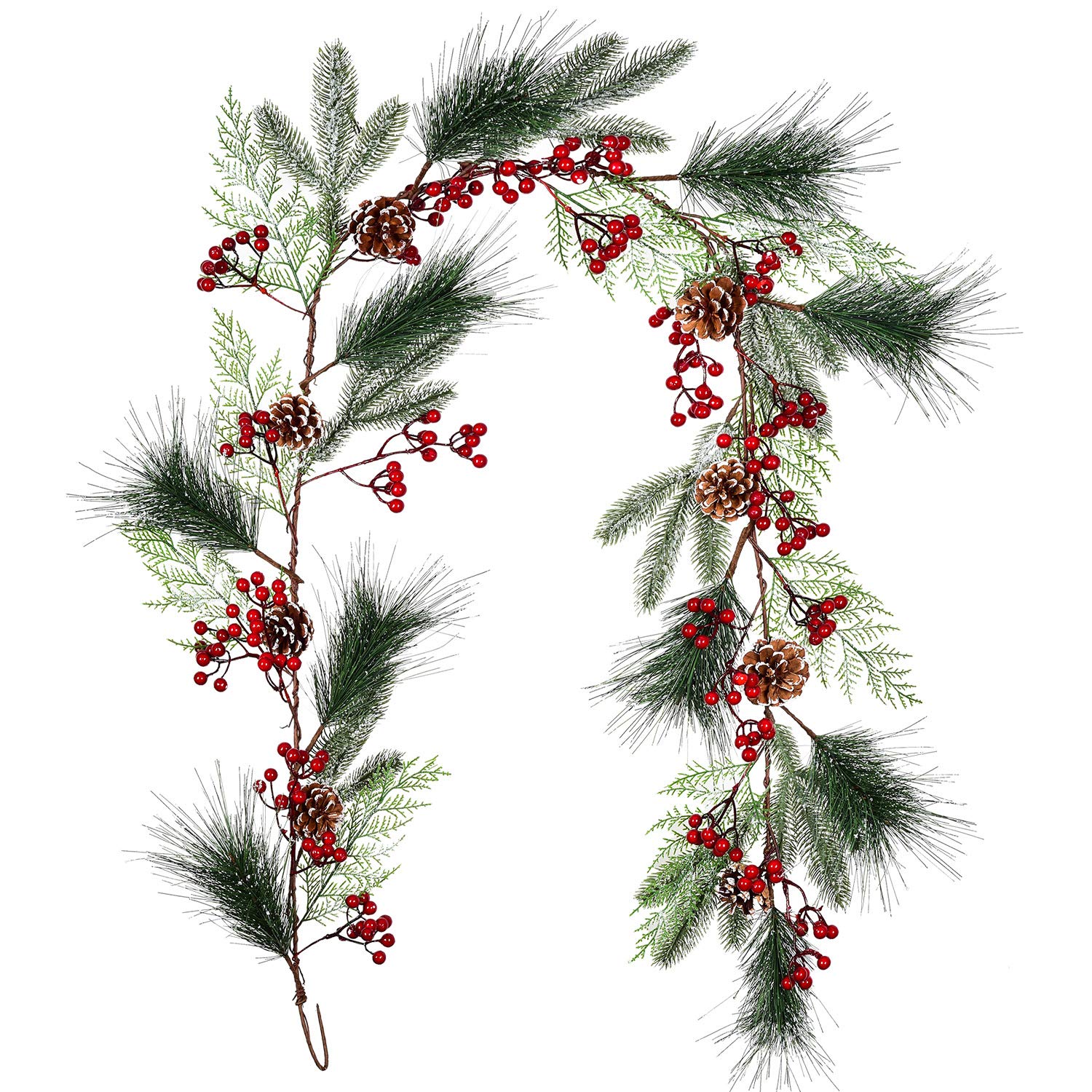 DearHouse 6FT Berry Pine Christmas Garland with Spruce Cypress Berries Pinecones Winter Artificial Greenery Garland for Holiday Season Mantel Fireplace Table Runner Centerpiece New Year Decor