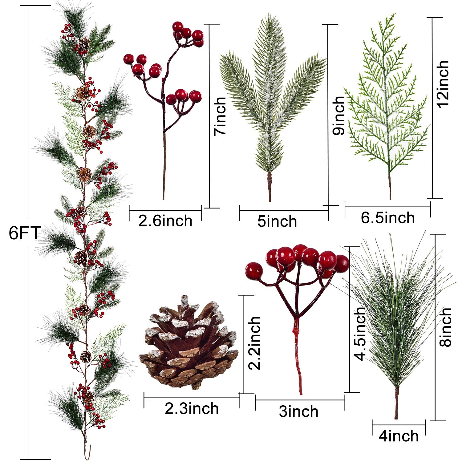 DearHouse 6FT Berry Pine Christmas Garland with Spruce Cypress Berries Pinecones Winter Artificial Greenery Garland for Holiday Season Mantel Fireplace Table Runner Centerpiece New Year Decor