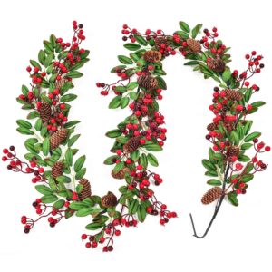 dearhouse 6ft red berry christmas garland with pine cone garland artificail garland indoor outdoor garden gate home decoration for holiday winter new year decor