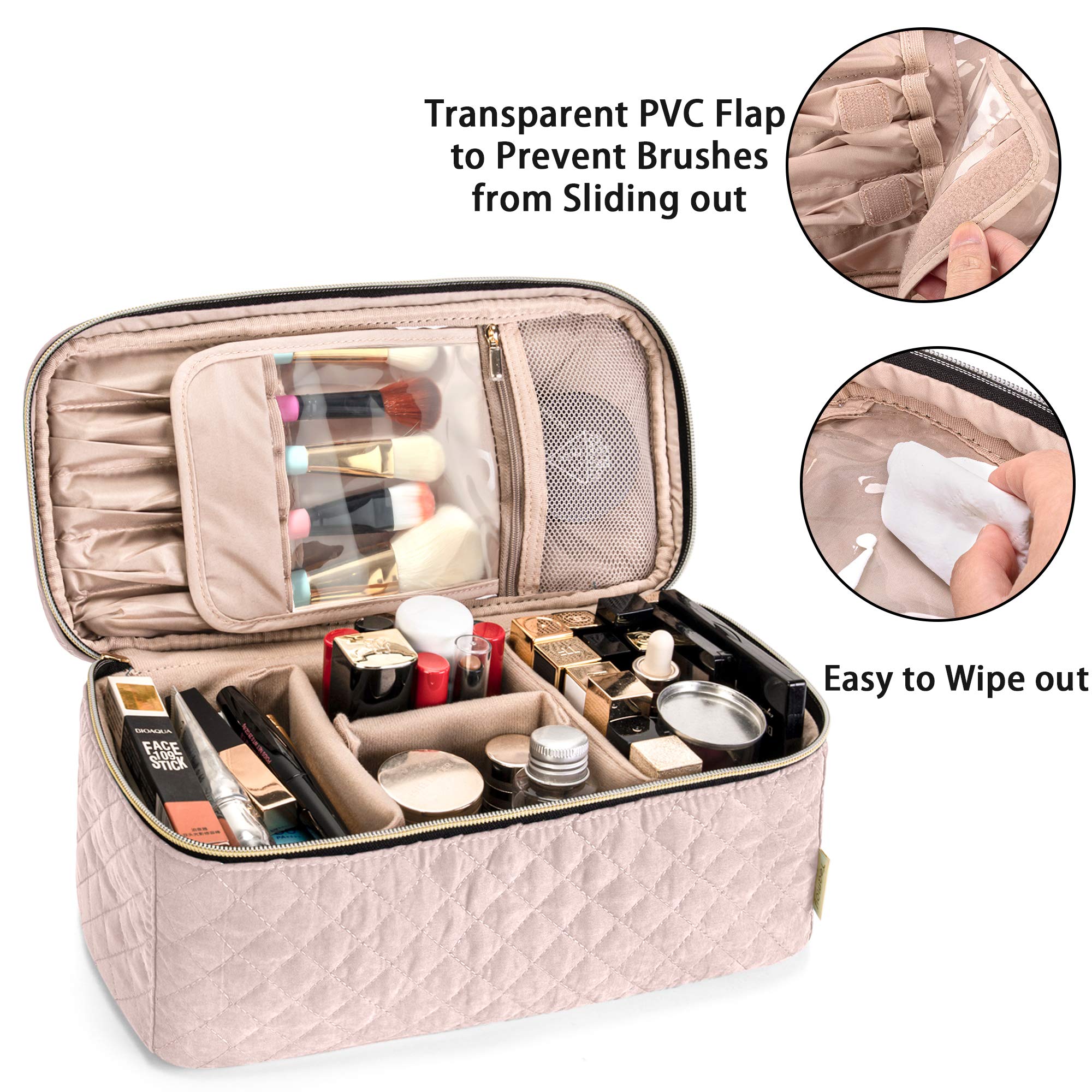 Teamoy Travel Makeup Brush Case, Makeup Train Organizer Bag with Handle for Makeup Brushes(up to 8-inch) and Essentials, Large, Misty Rose(BAG ONLY)