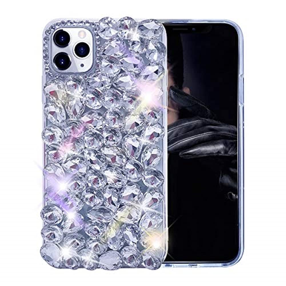 Bonitec Compatible with iPhone 12 Pro Max Case 3D Glitter Sparkle Bling Case Luxury Shiny Crystal Rhinestone Diamond Bumper Clear Gems Cute Protective Girly Case Cover for Women Girls