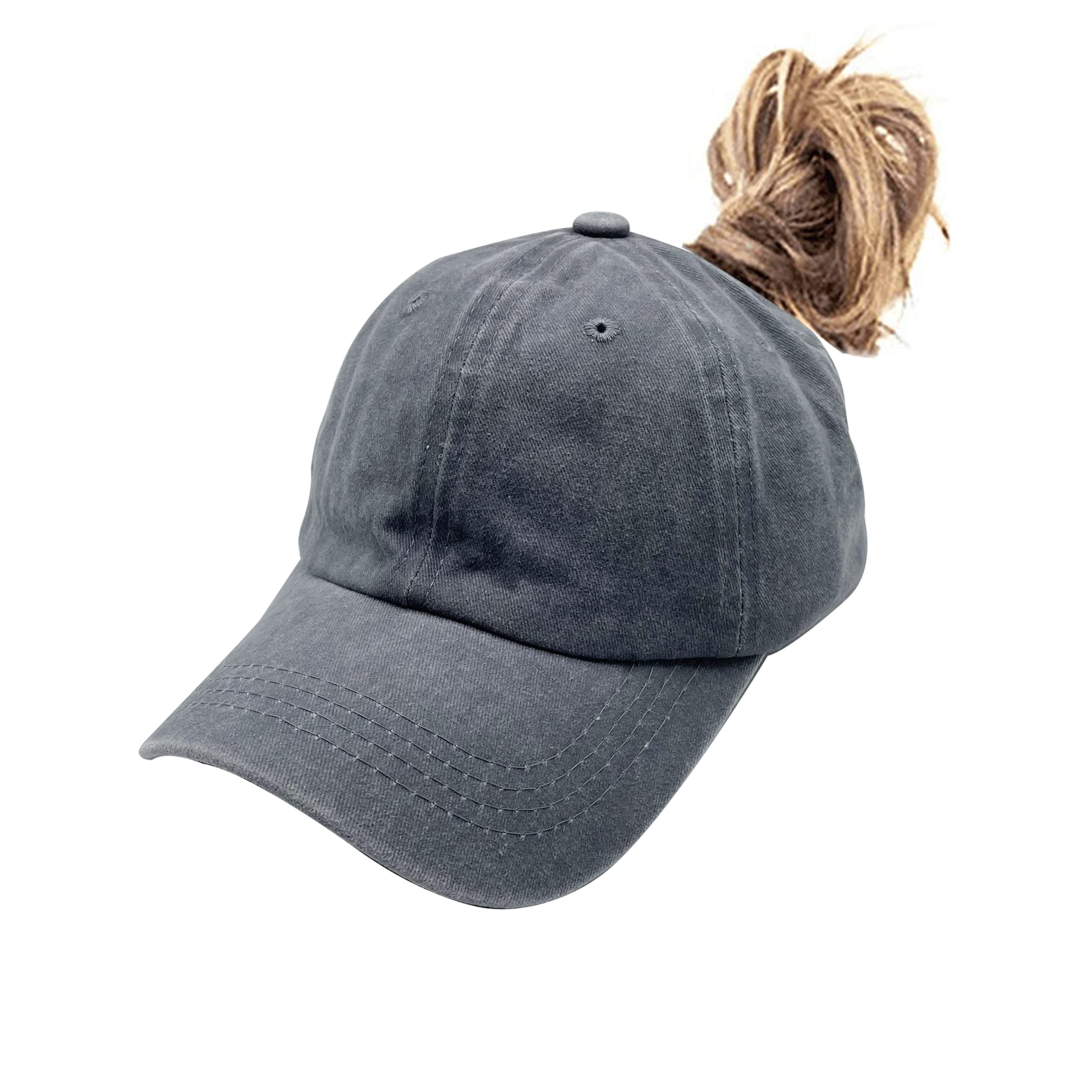 Waldeal Girls' Ponytail Hat Kids Adjustable Vintage Washed Plain Baseball Cap Grey