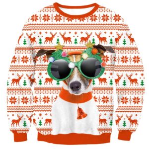 arvilhill christmas mens 3d printed party funny xmas sweater ugly holiday long sleeve sweatshirt sunglasses dog l