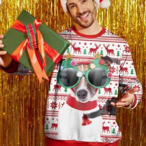 Arvilhill Christmas Mens 3D Printed Party Funny Xmas Sweater Ugly Holiday Long Sleeve Sweatshirt Sunglasses Dog L