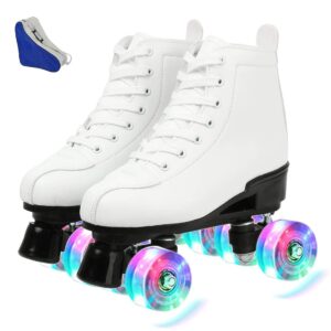 jessie women's roller skates high top double row roller skates adjustable roller skates with flashing wheels for boys and girls (white flash wheel,7.5)