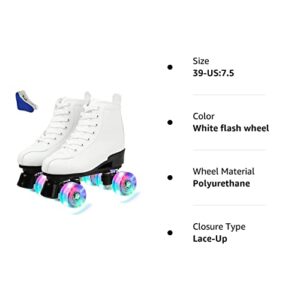 Jessie Women's Roller Skates High Top Double Row Roller Skates Adjustable Roller Skates with Flashing Wheels for Boys and Girls (White Flash Wheel,7.5)