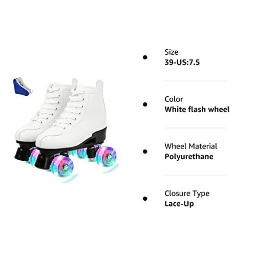 Jessie Women's Roller Skates High Top Double Row Roller Skates Adjustable Roller Skates with Flashing Wheels for Boys and Girls (White Flash Wheel,7.5)