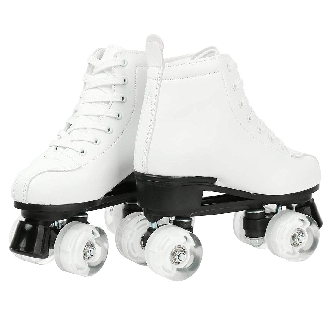 Jessie Women's Roller Skates High Top Double Row Roller Skates Adjustable Roller Skates with Flashing Wheels for Boys and Girls (White Flash Wheel,7.5)