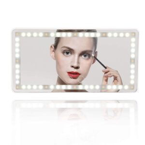 Car Visor Vanity Mirror Rechargeable with 3 Light Modes & 60 LEDs,Mirror for Truck SUV Rear View Dimmable Touch Screen,Car as A Gifts Women Valentine's Day (White)