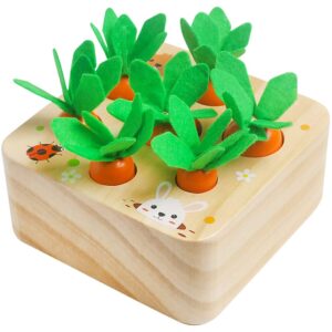 wooden toys for 1 2 3 year old baby boys and girls, montessori toy carrot harvest game shape & sorting matching puzzle, educational developmental birthday gifts for babies toddlers kids 12 months